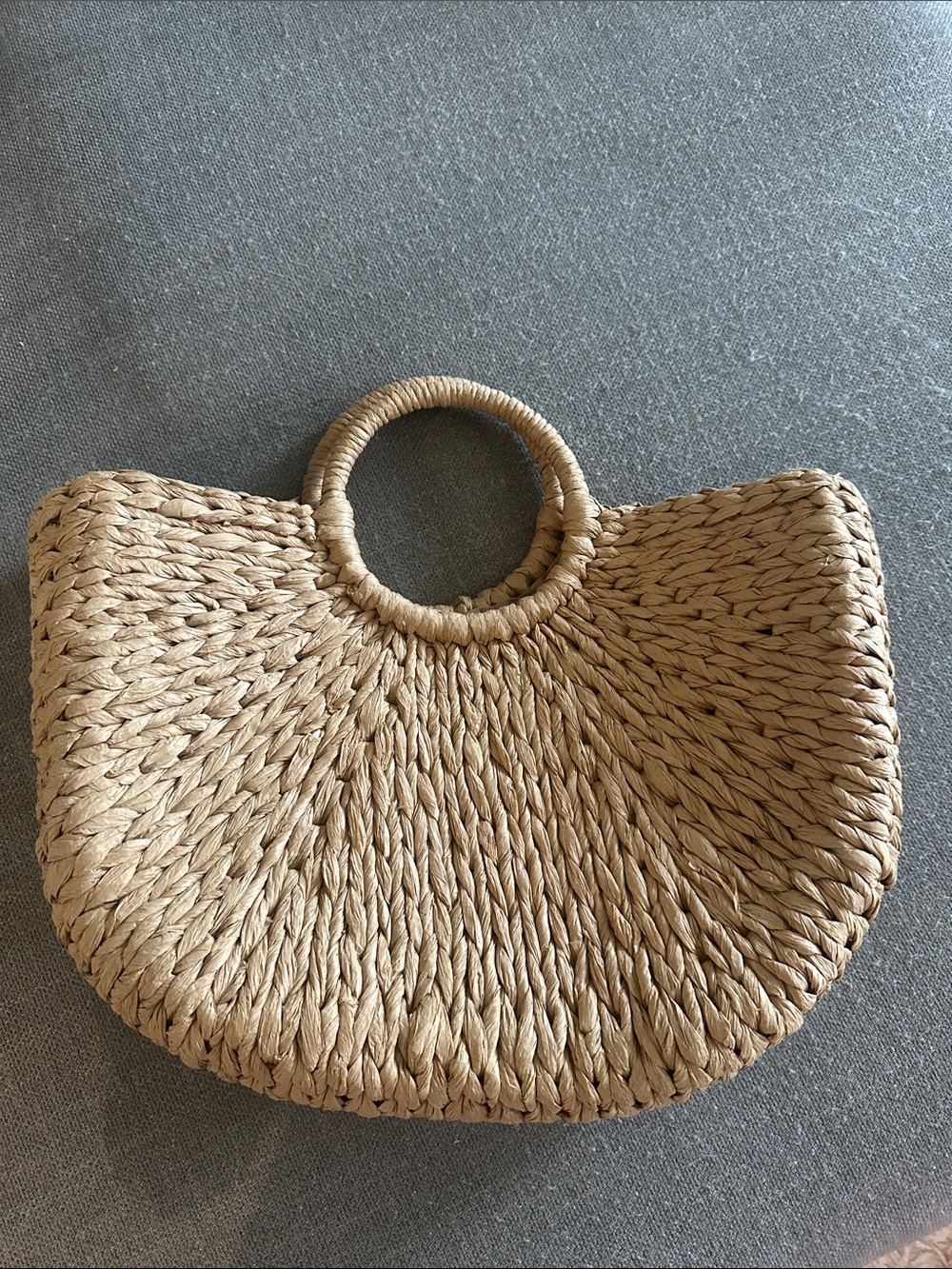 Neutral Woven Straw Tote Bag with Round Handles